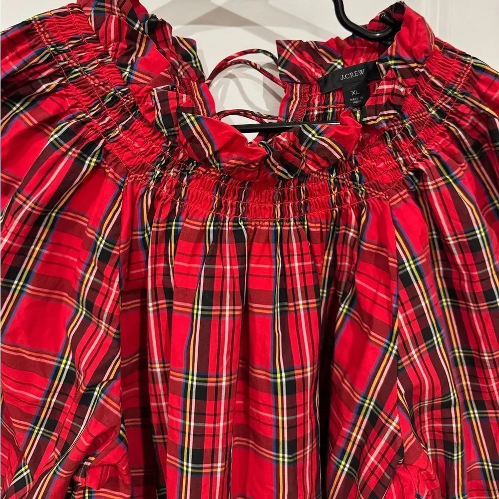 J.Crew smocked-neck plaid top